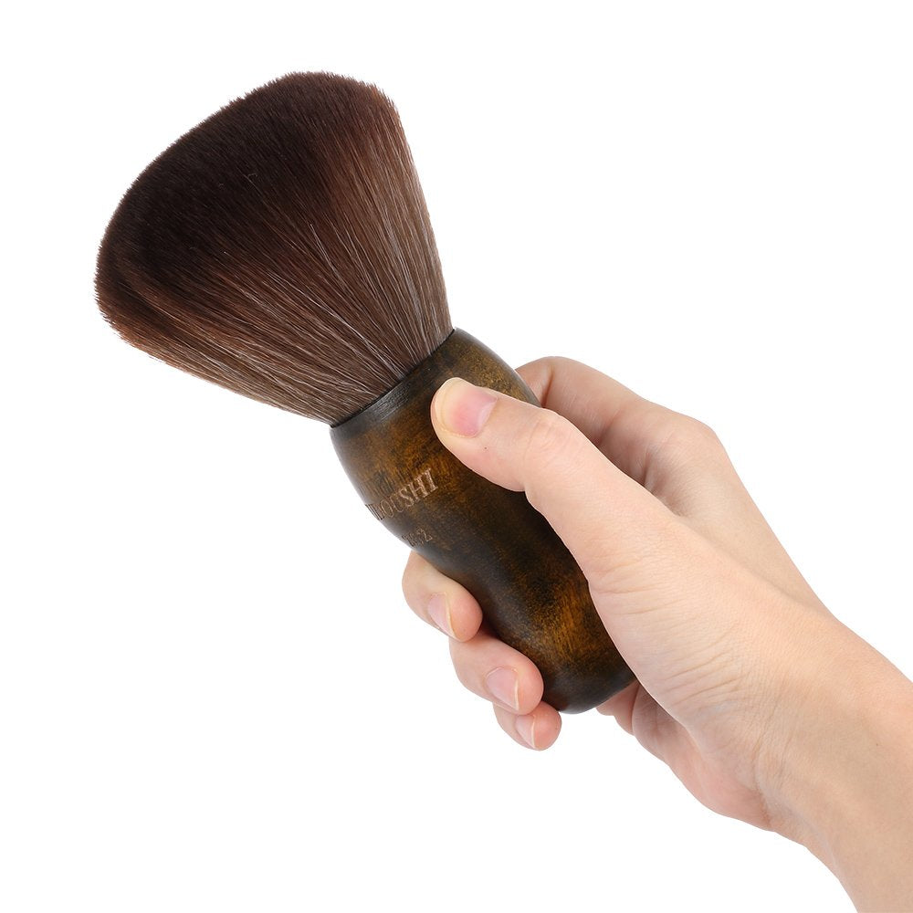Anself wooden-handle neck duster closeup reveals smooth grip and comfortable handling.