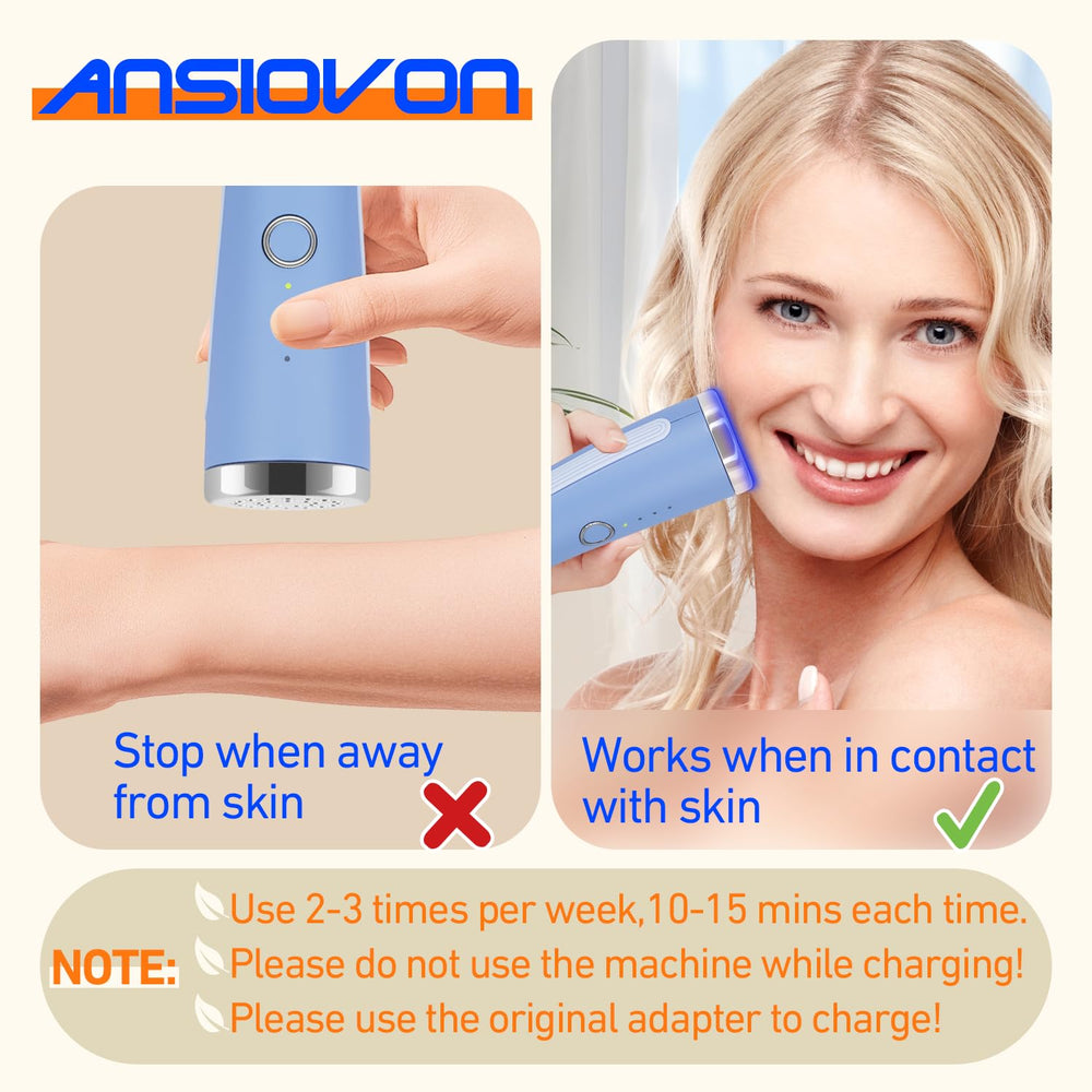 ANSIOVON blue-light therapy device circular-move technique demonstrated for uniform blue light coverage.