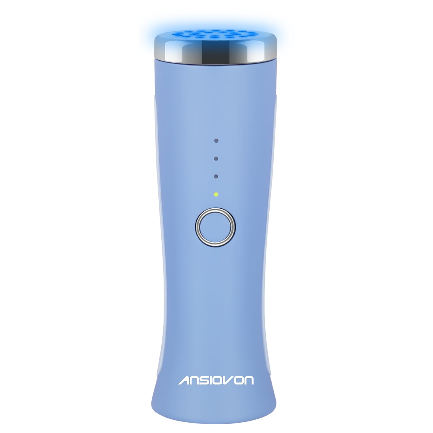 ANSIOVON blue-light therapy device in-face usage for gentle acne spot treatment.