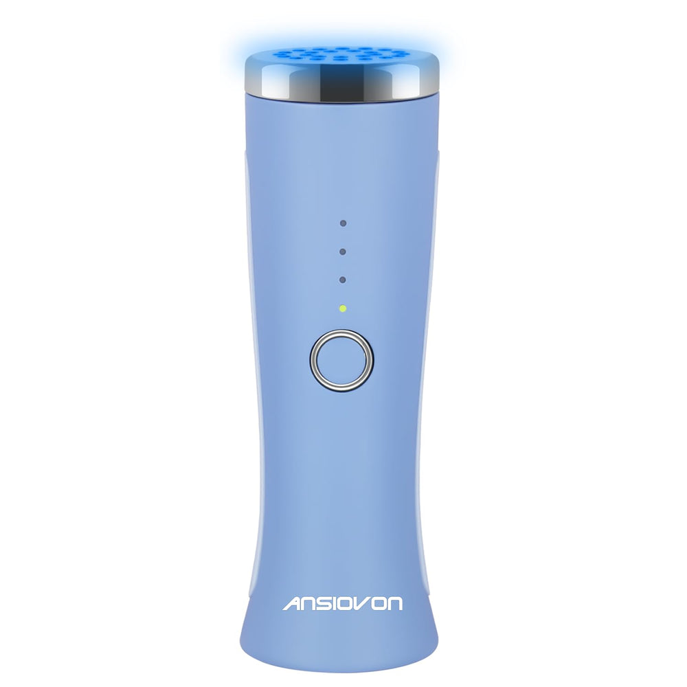 ANSIOVON blue-light therapy device in-face usage for gentle acne spot treatment.
