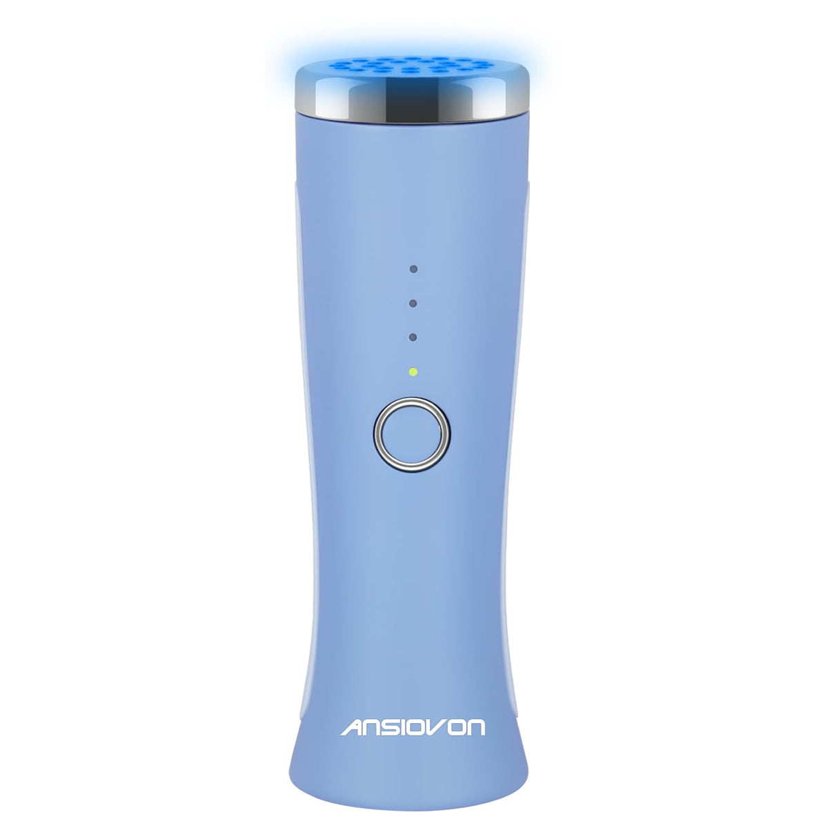 ANSIOVON blue-light therapy device in-face usage for gentle acne spot treatment.
