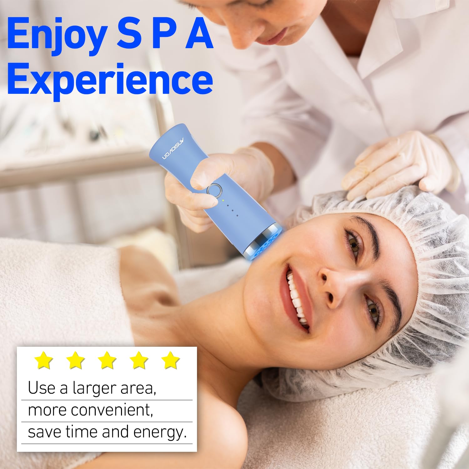 ANSIOVON blue-light therapy device home-use setup enabling practical facial care routines.