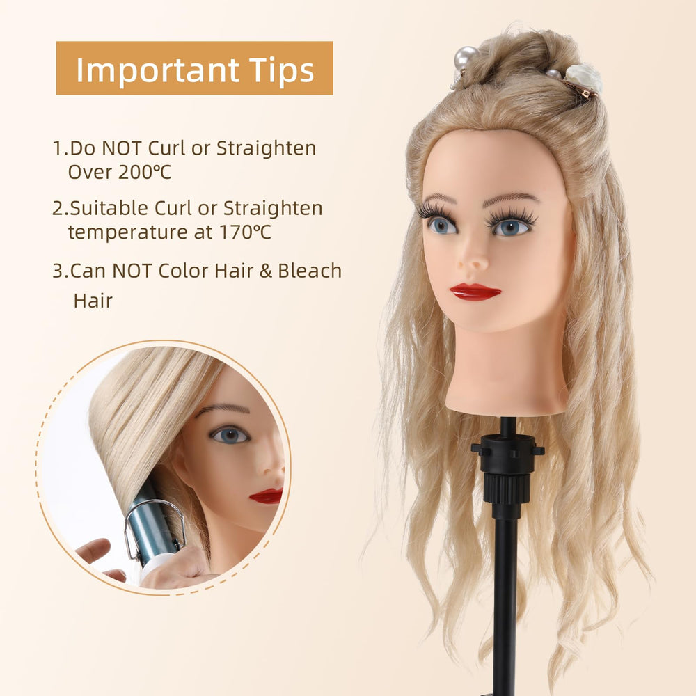 Anstar mannequin head curly styles showcase flexible styling on real looking hair.