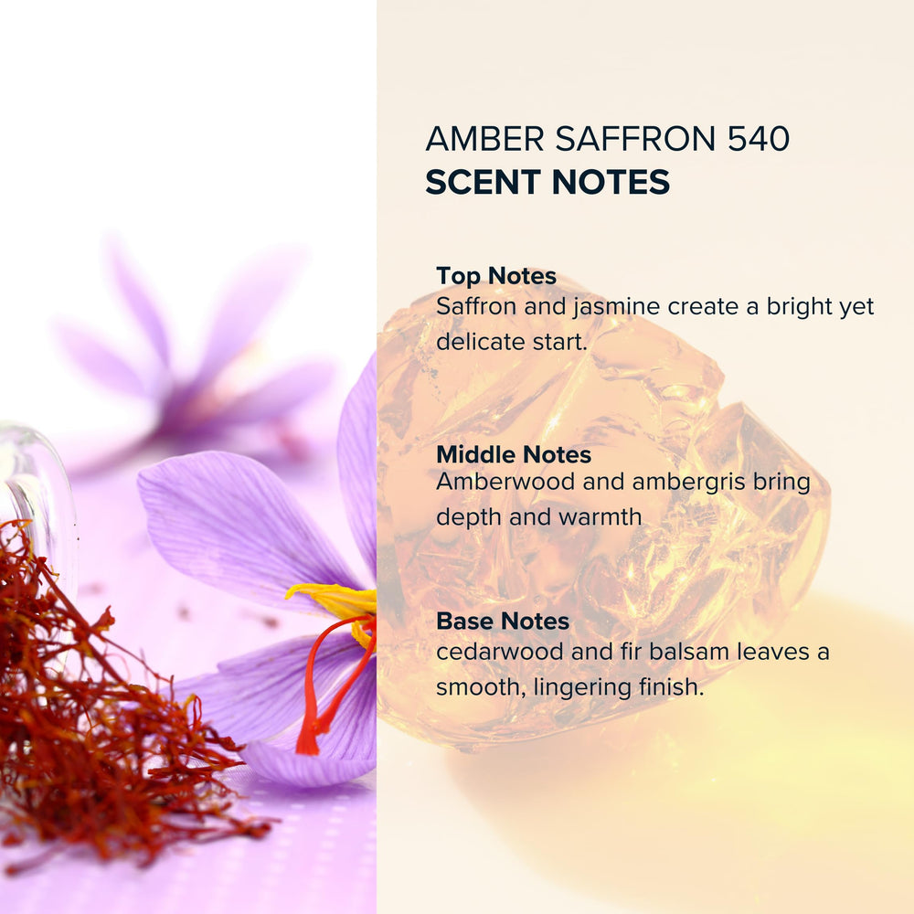 Anthology Amber Saffron 540 packaging box highlights premium, cruelty-free fragrance.