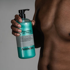 Anthony 2in1 liquid gel soap shampoo demonstrates convenient all-in-one grooming in one pump.