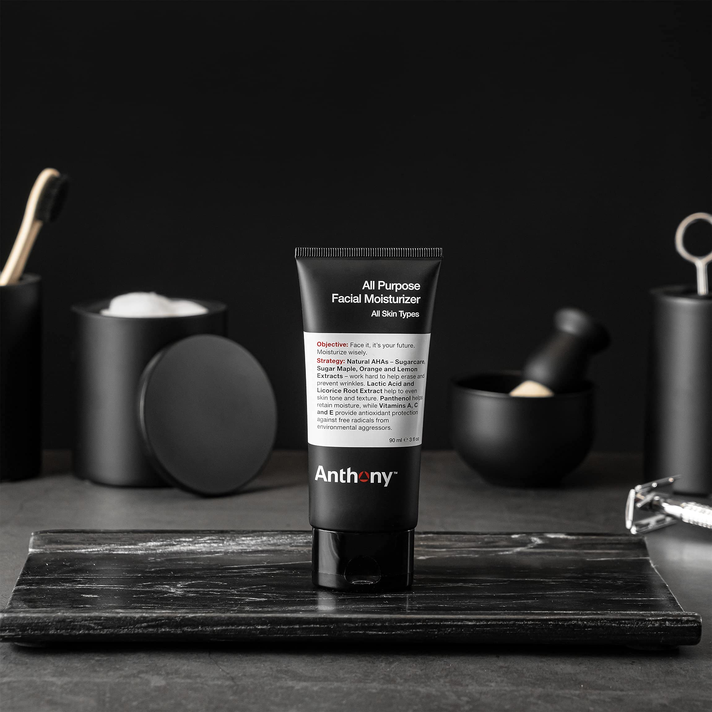 Anthony All-Purpose Facial Moisturizer texture on skin for fast absorption and non-greasy hydration.