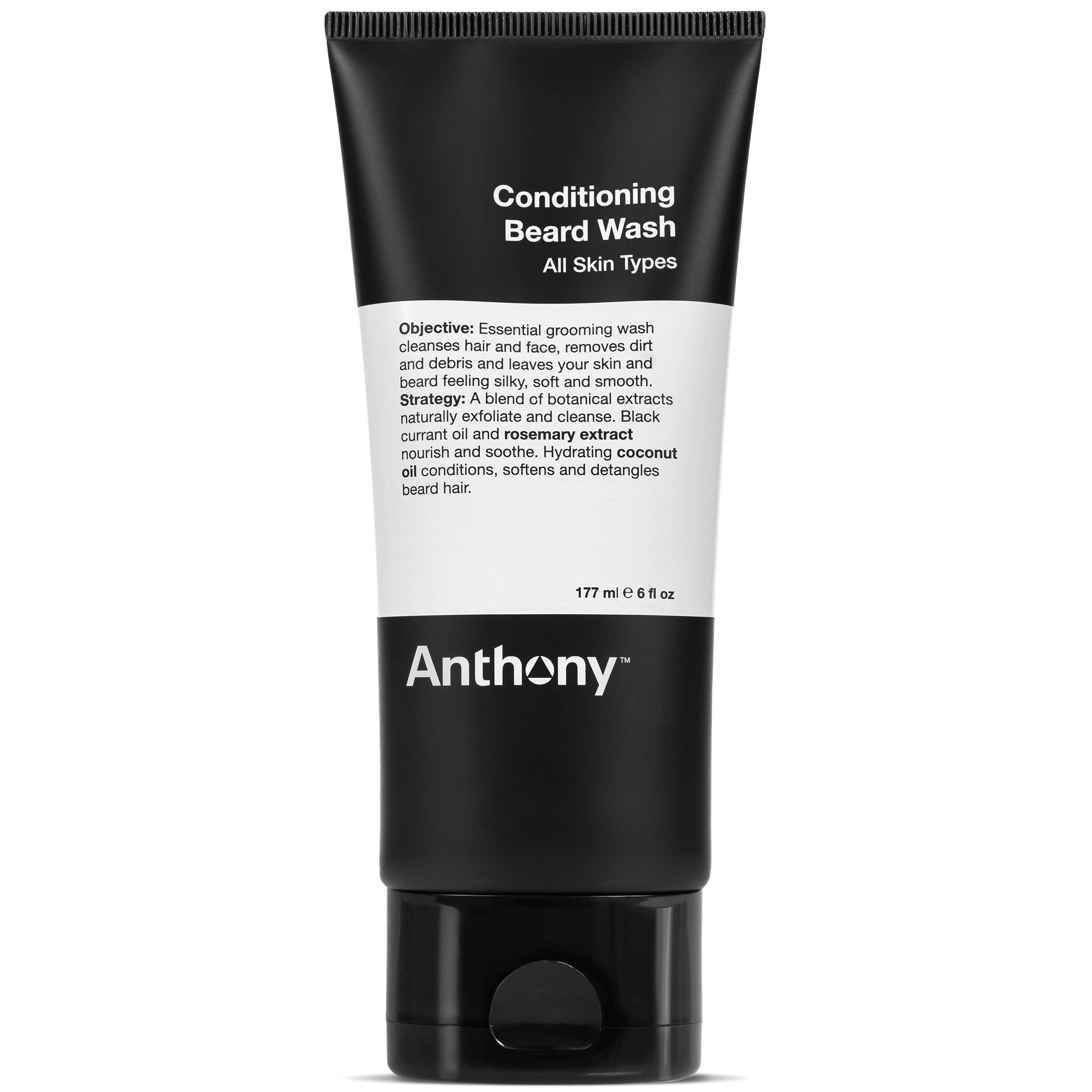 Anthony Conditioning Beard Wash bottle highlights a hydrating cream formula for a softer beard.