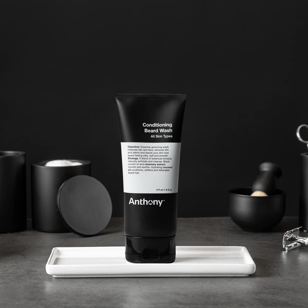 Anthony Conditioning Beard Wash ingredients panel emphasizes coconut oil and rosemary extracts.