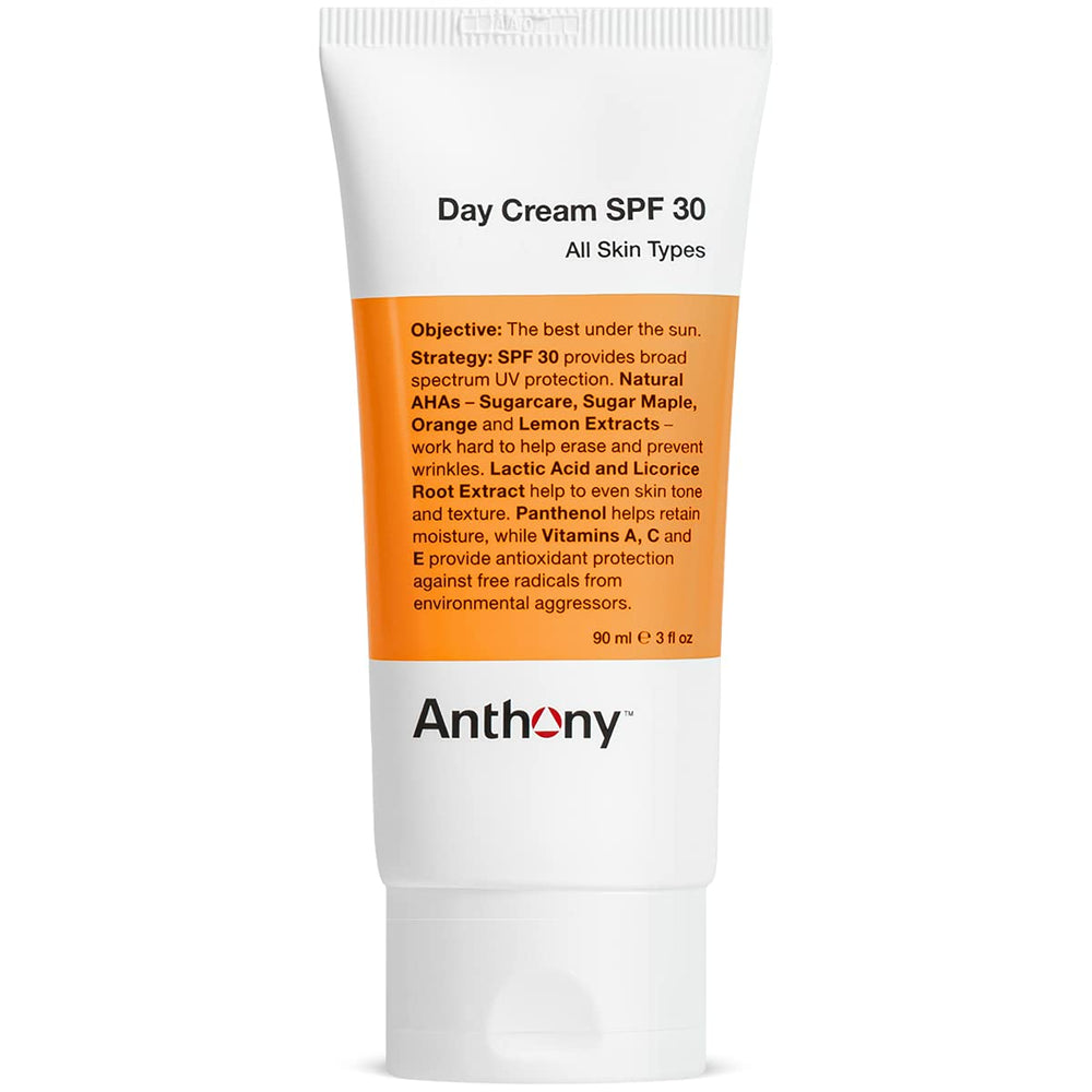 Anthony Day Cream SPF 30 bottle front view, daily protection ready for morning skincare.