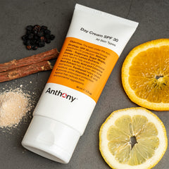 Anthony Day Cream SPF 30 packaging, US-made formula free of parabens and phthalates.