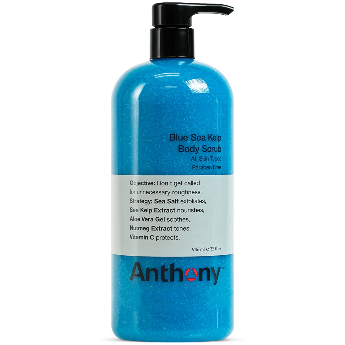 Anthony Exfoliating Body Scrub bottle front highlighting sea salt exfoliation for smoother skin