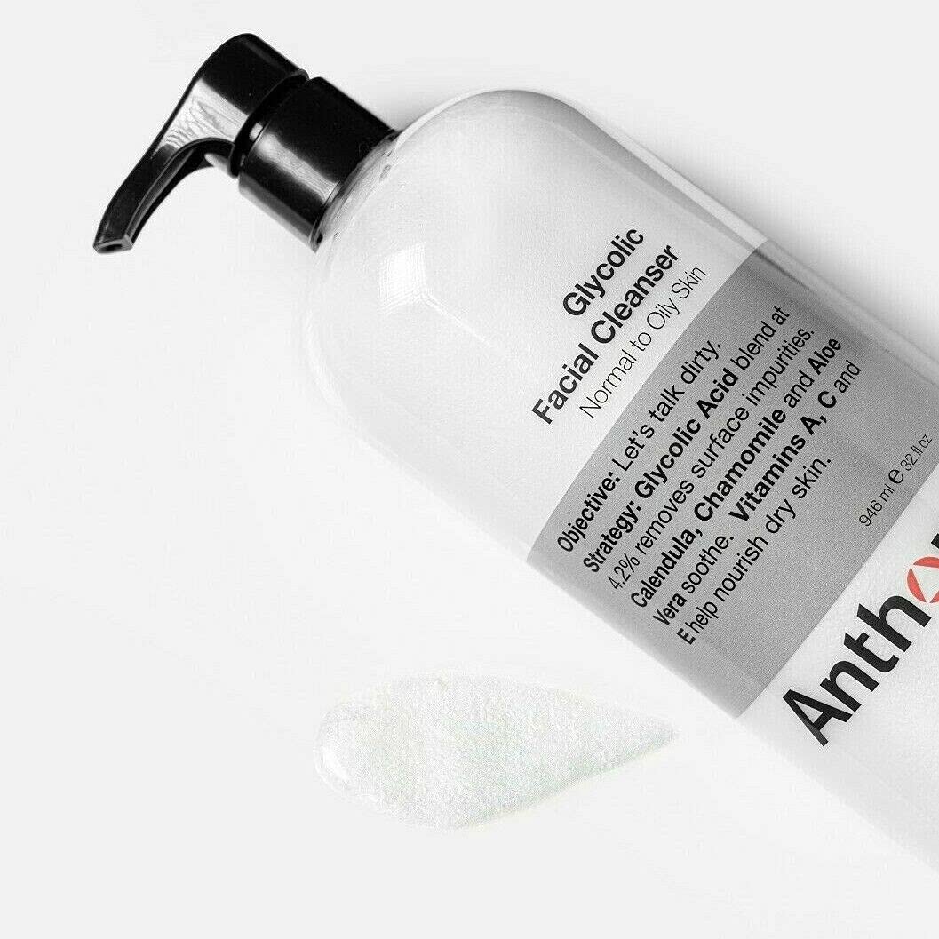 Anthony Glycolic Cleanser packaging-usa suggests dermatologist-tested cruelty-free routine.