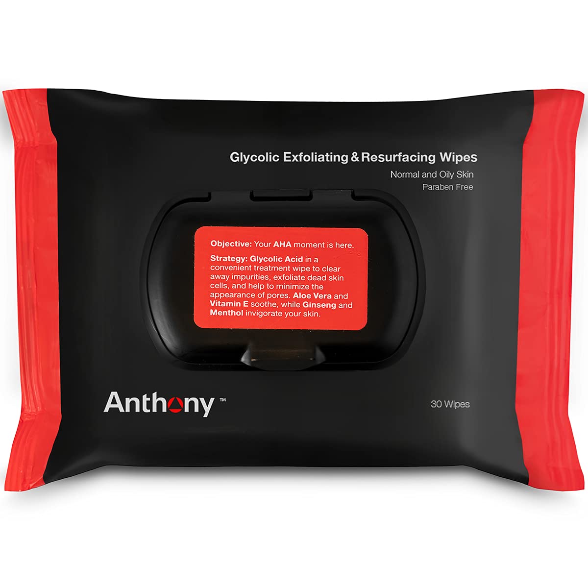 Anthony Glycolic Exfoliating Wipes barber shop display showing grooming routine.