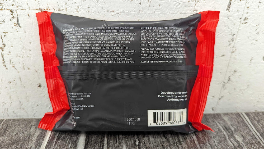 Anthony Glycolic Exfoliating Wipes recyclable packaging close-up