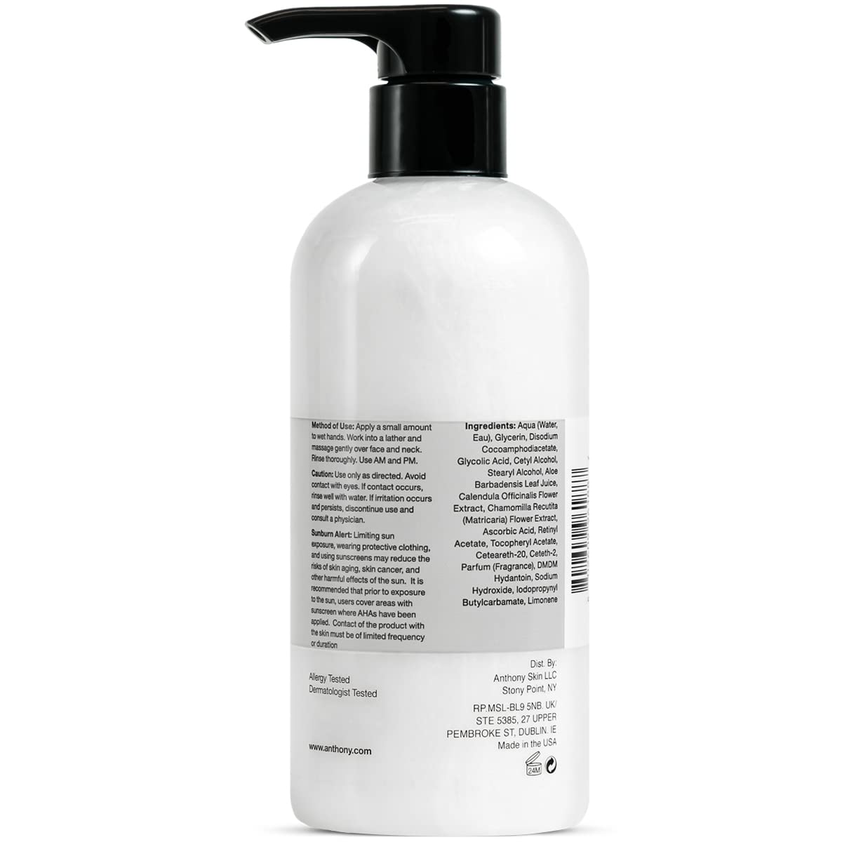 Anthony Glycolic Facial Cleanser hydration aloe: soothing formula nourishes while cleansing.