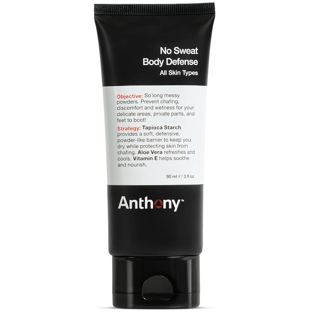 Anthony No Sweat deodorant tube close-up showcasing cream-to-powder formula for all-day dryness.