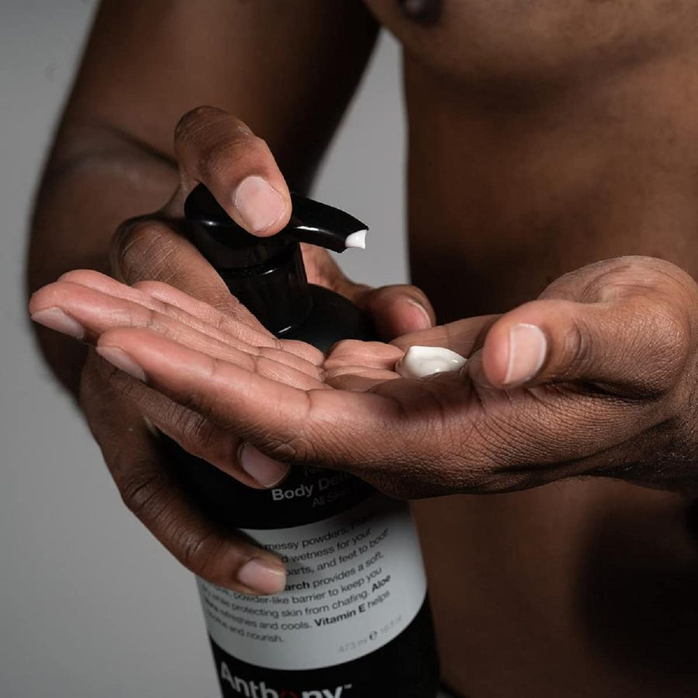 Anthony No Sweat moisture barrier on skin for chafe prevention.