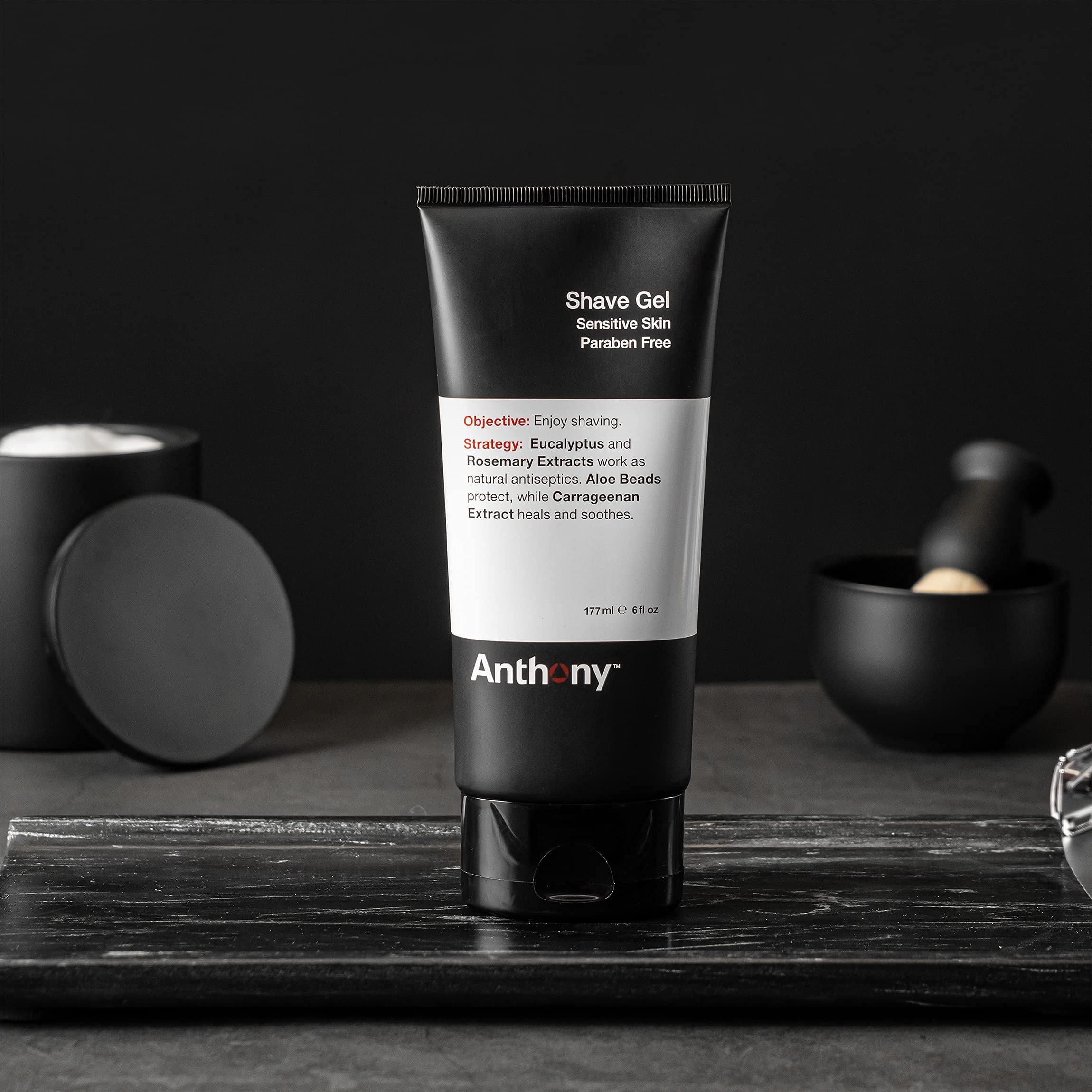 Anthony Shave Gel application closeup showing precision glide on sensitive skin