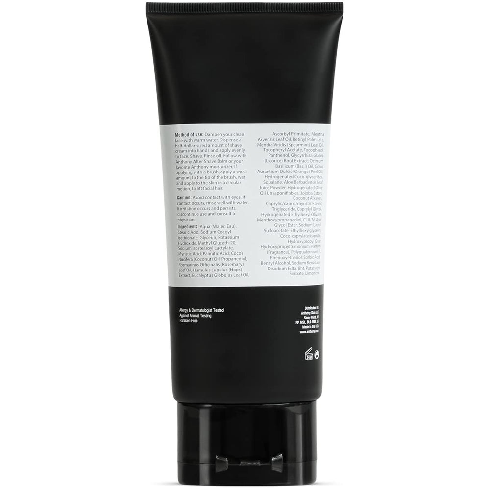 Anthony shaving cream sensitive skin eucalyptus-rosemary-ingredients display botanical extracts for calming care.