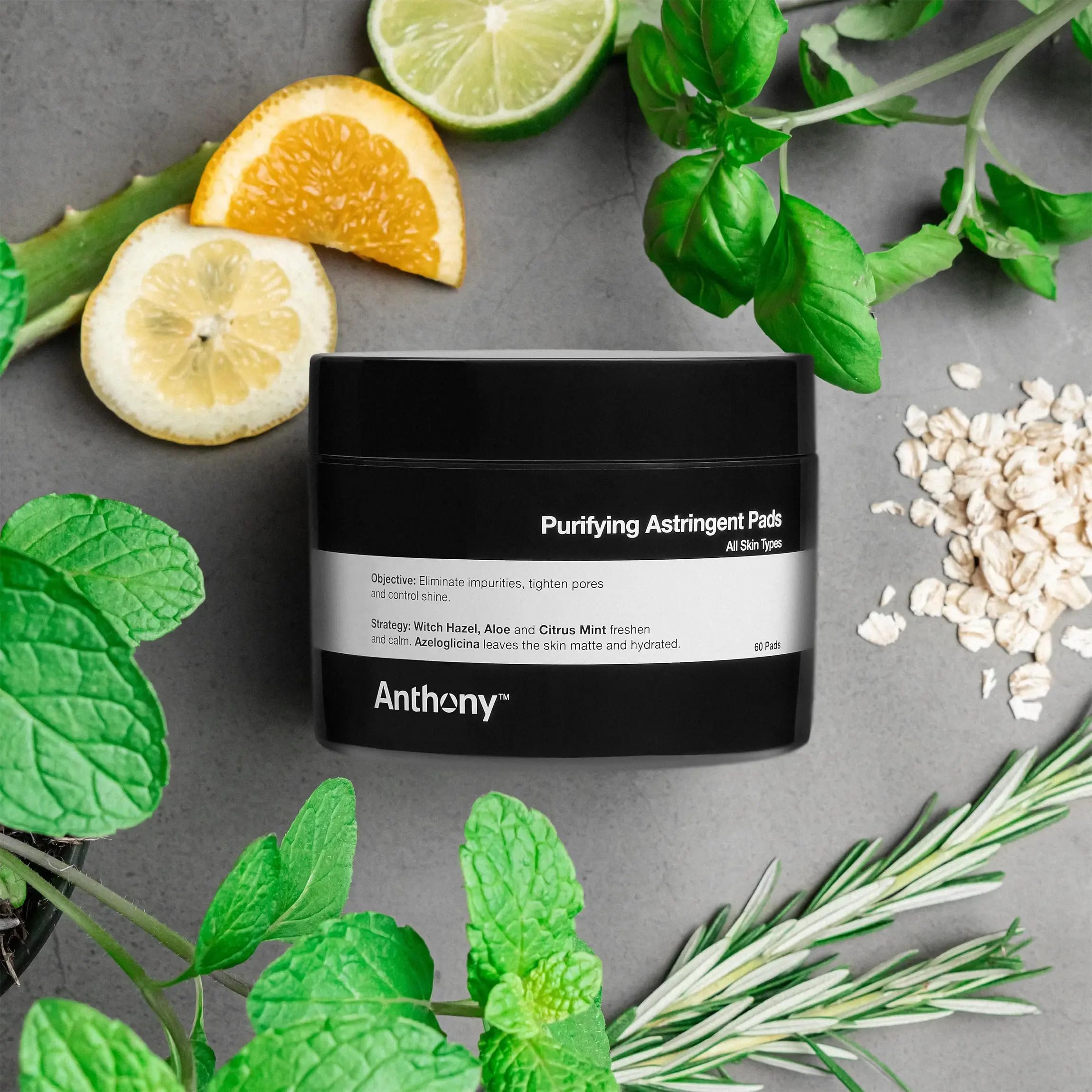 Anthony Witch Hazel Pads close-up reveals cotton pad texture for gentle exfoliation and toning.