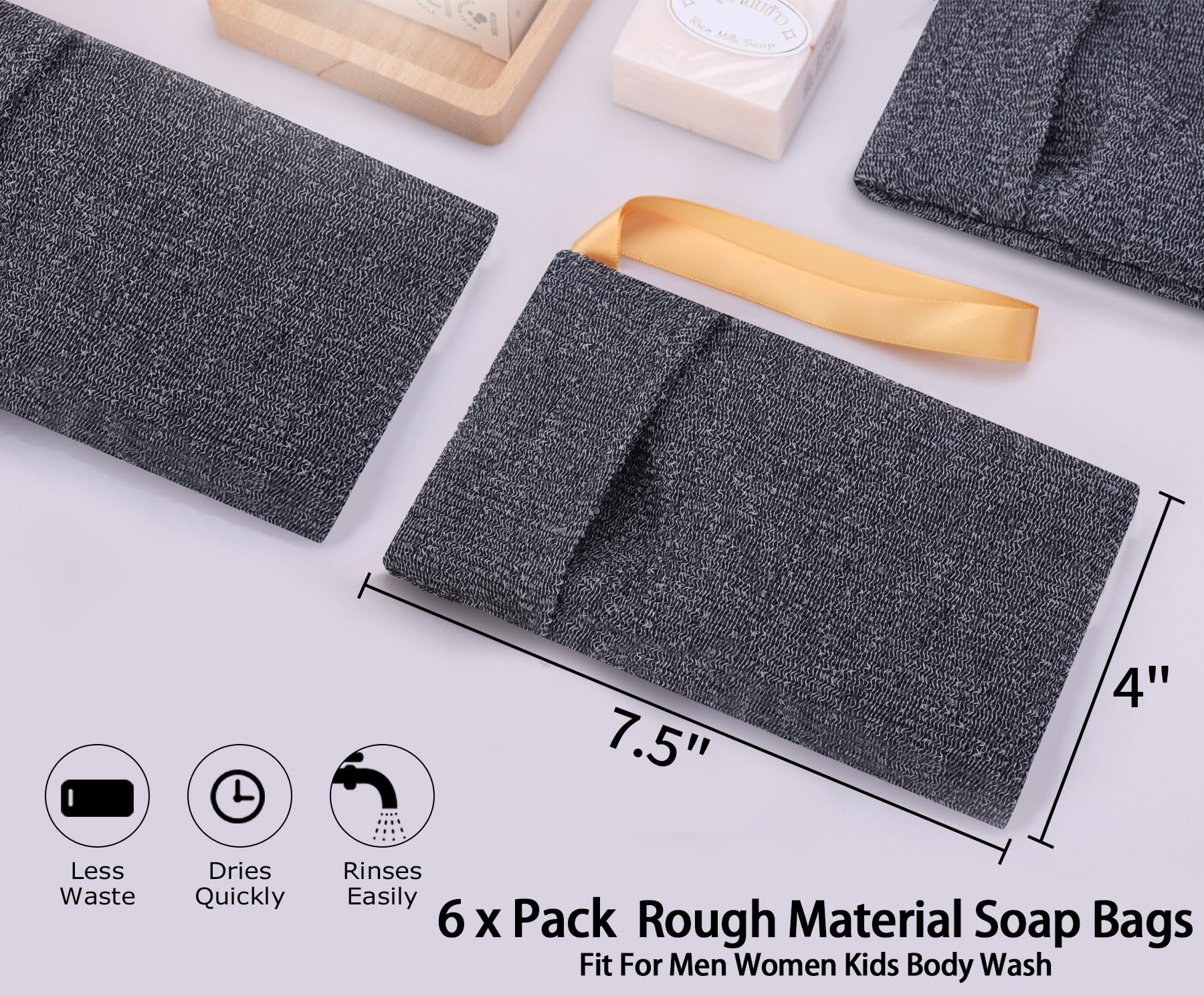 Antimbee six-pack display of soap pouches for home or travel