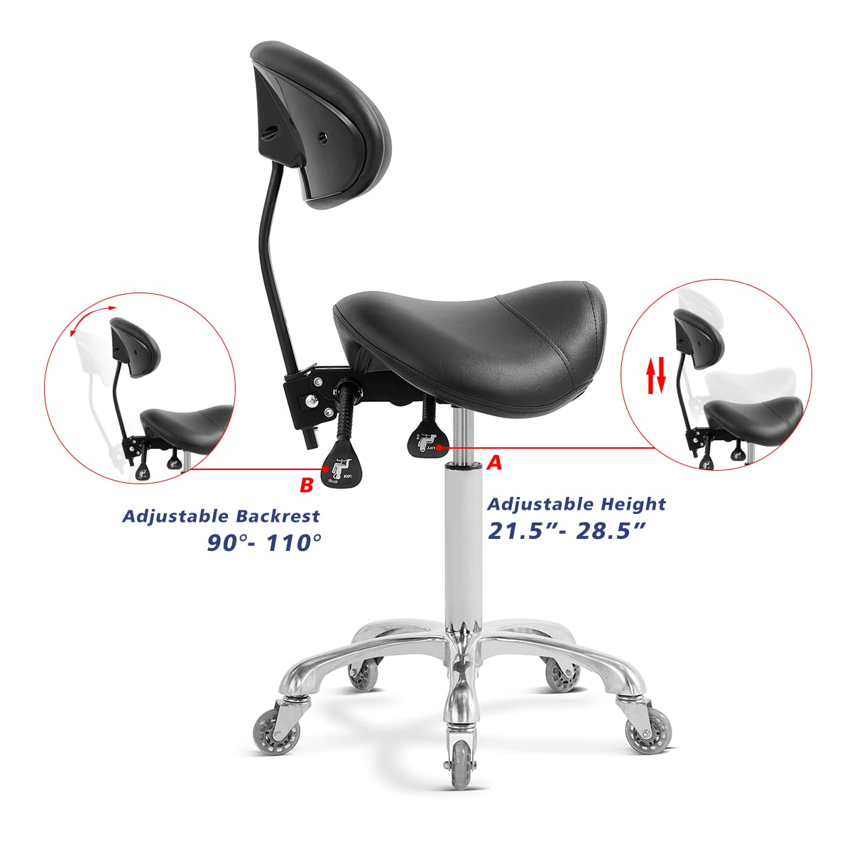 Antlu saddle stool with quiet, smooth wheels protecting floors