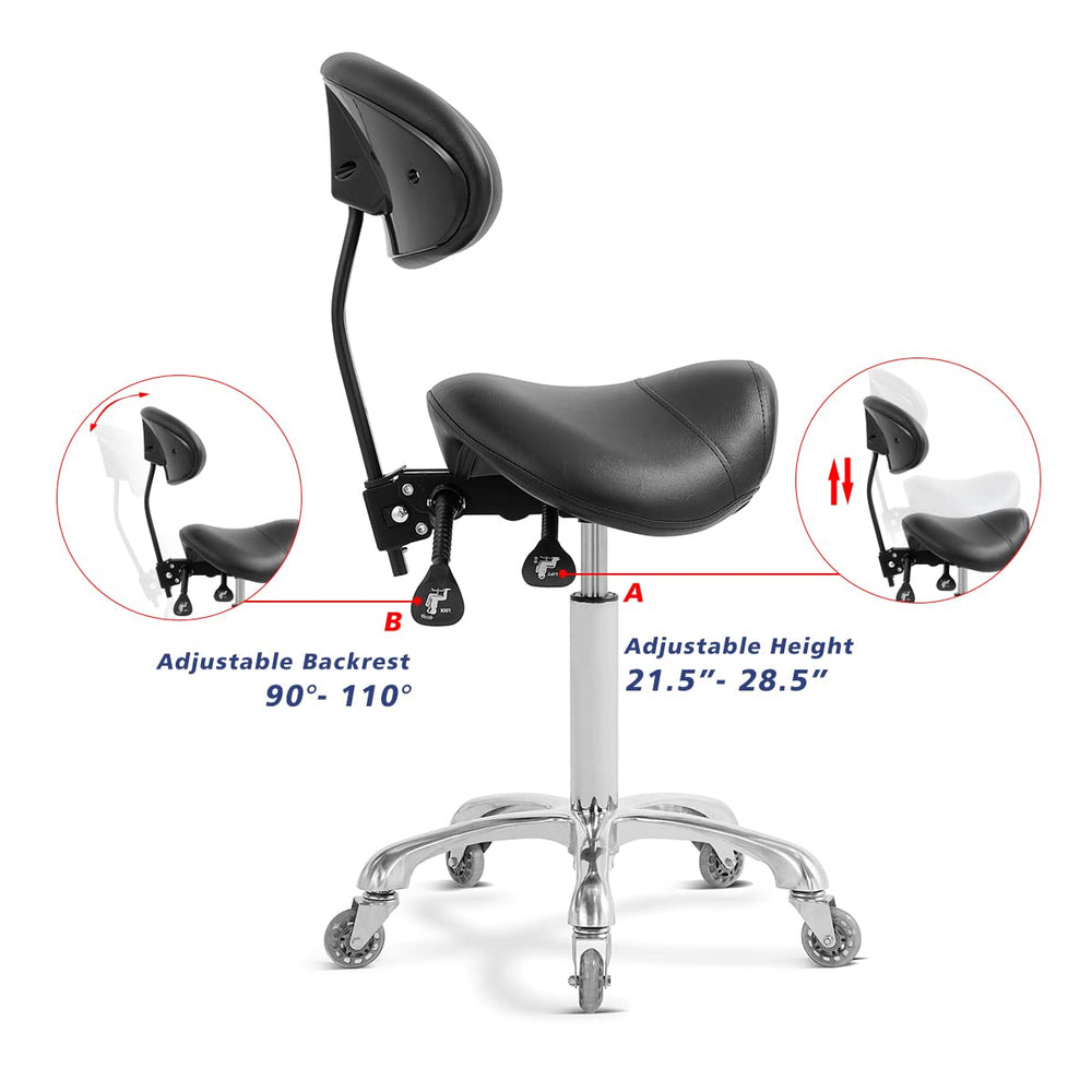 Antlu saddle stool with quiet, smooth wheels protecting floors