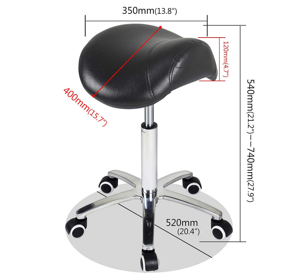 Antlu Saddle Stool height adjustment ranges from 54 to 74 cm for flexibility