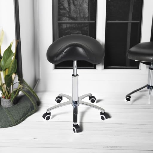 Antlu Saddle Stool side view highlighting adjustable height for varied workflows