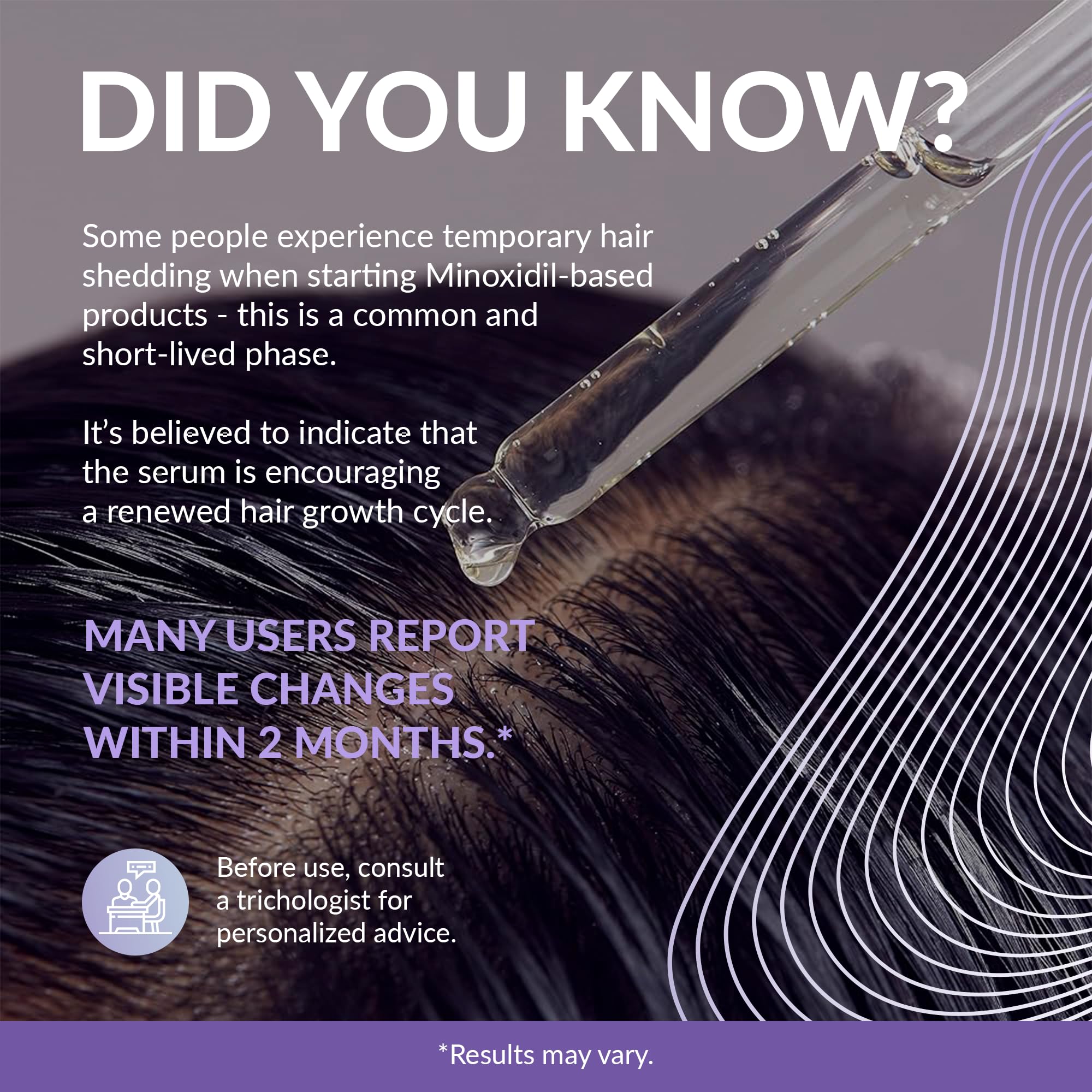 ANTROLIFE Minoxidil 2% hands applying serum with dropper for thinning hair.