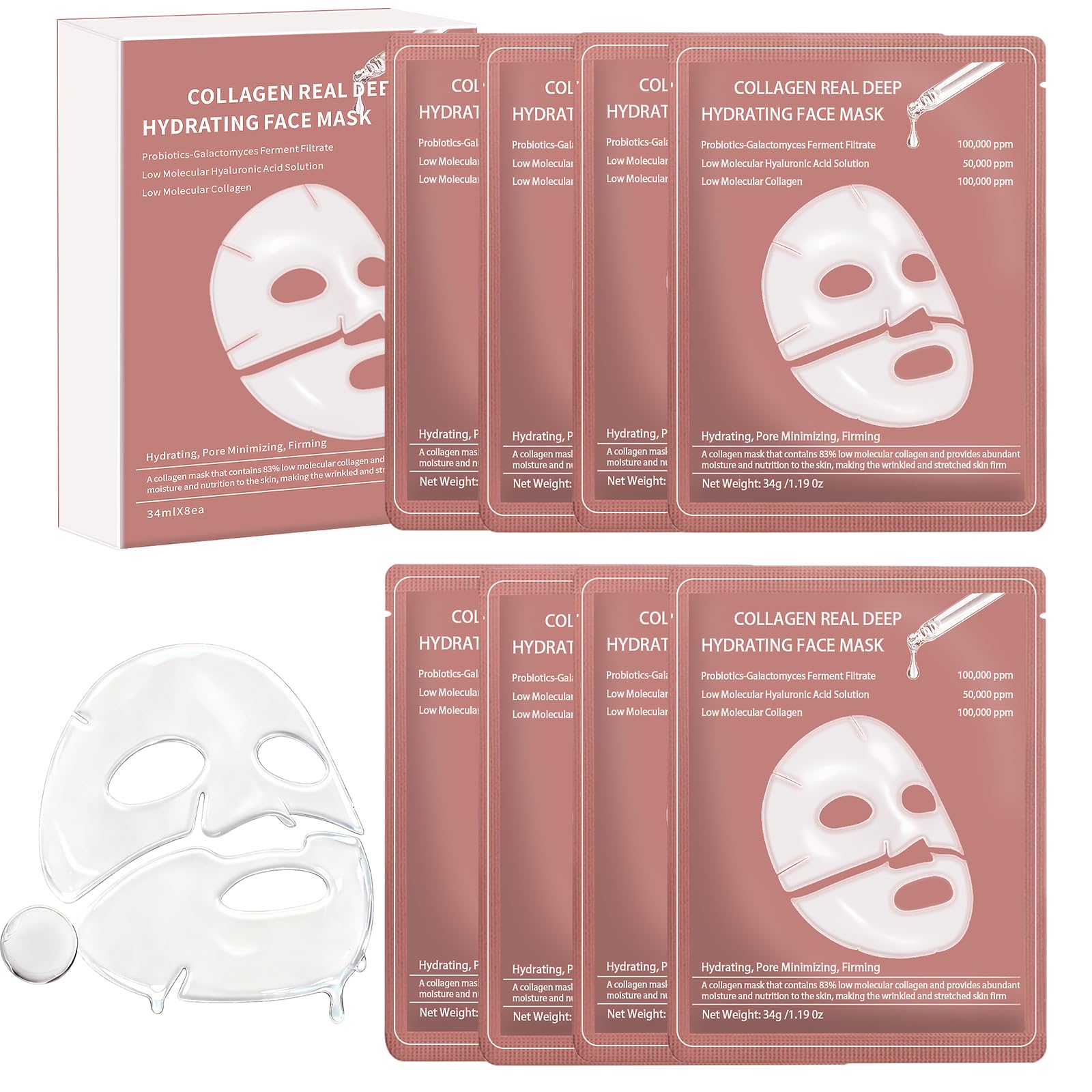 Anweina 8-pack collagen mask packaging highlights premium hydration and convenience.