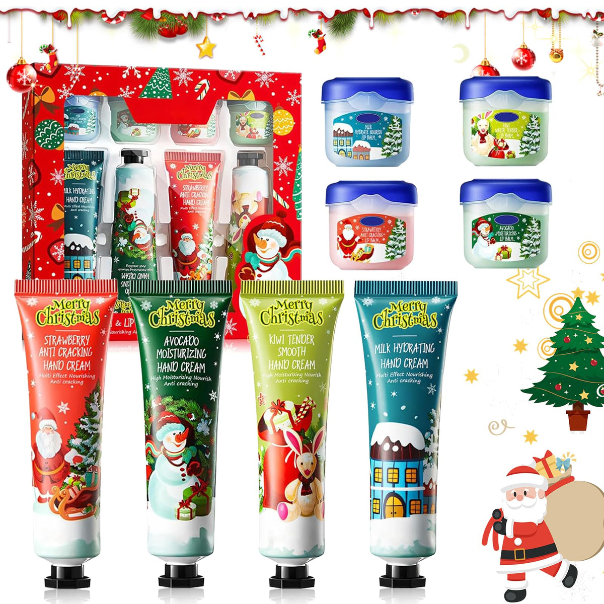 Anweina Christmas gift set packaging for hand cream and lip balm