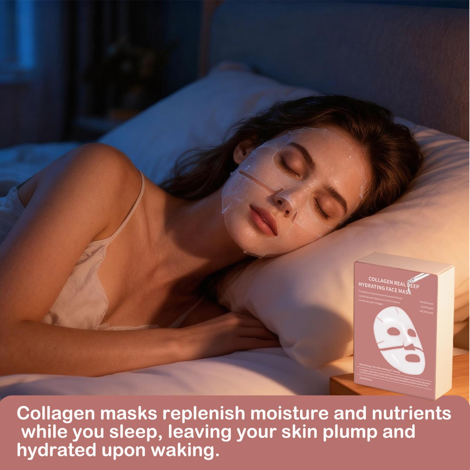 Anweina collagen mask sleep routine shot promoting overnight hydration.