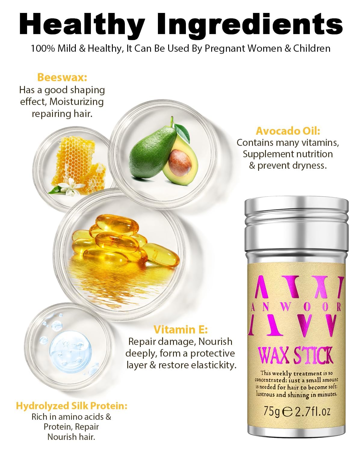 AnWoor wax stick 24-hour-hold suggests lasting style.