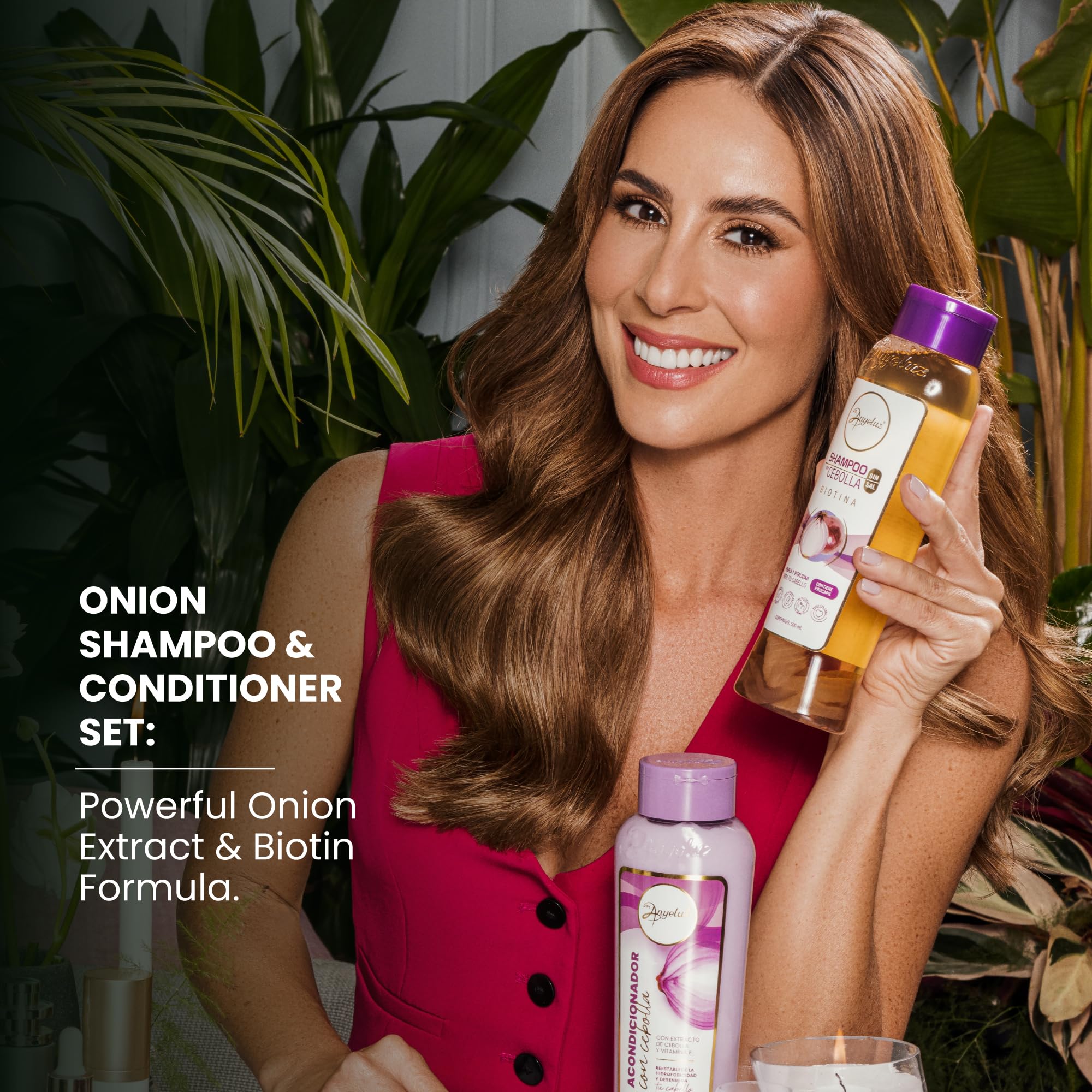 Anyeluz Onion Conditioner tube dispensing biotin-powered conditioning