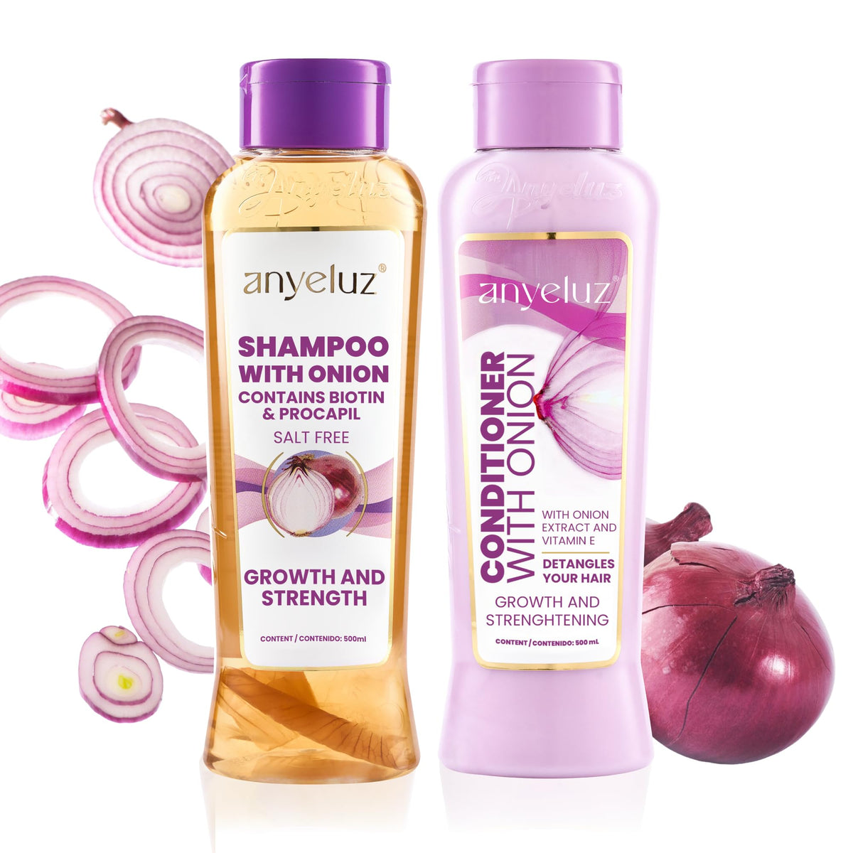 Anyeluz Onion Shampoo bottle pouring for balanced oil control