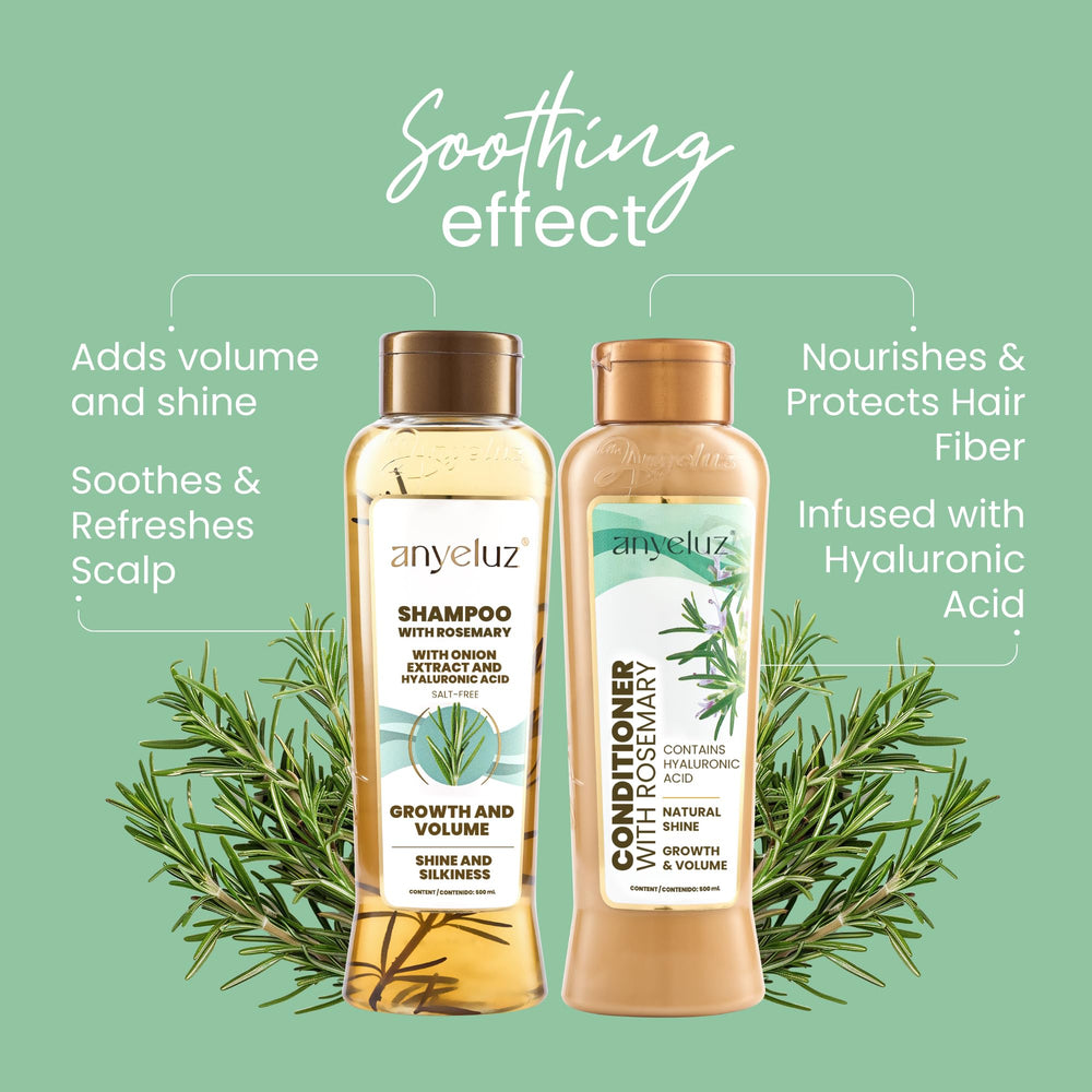 ANYELUZ rosemary shampoo-conditioner set on display for a coordinated hair care routine