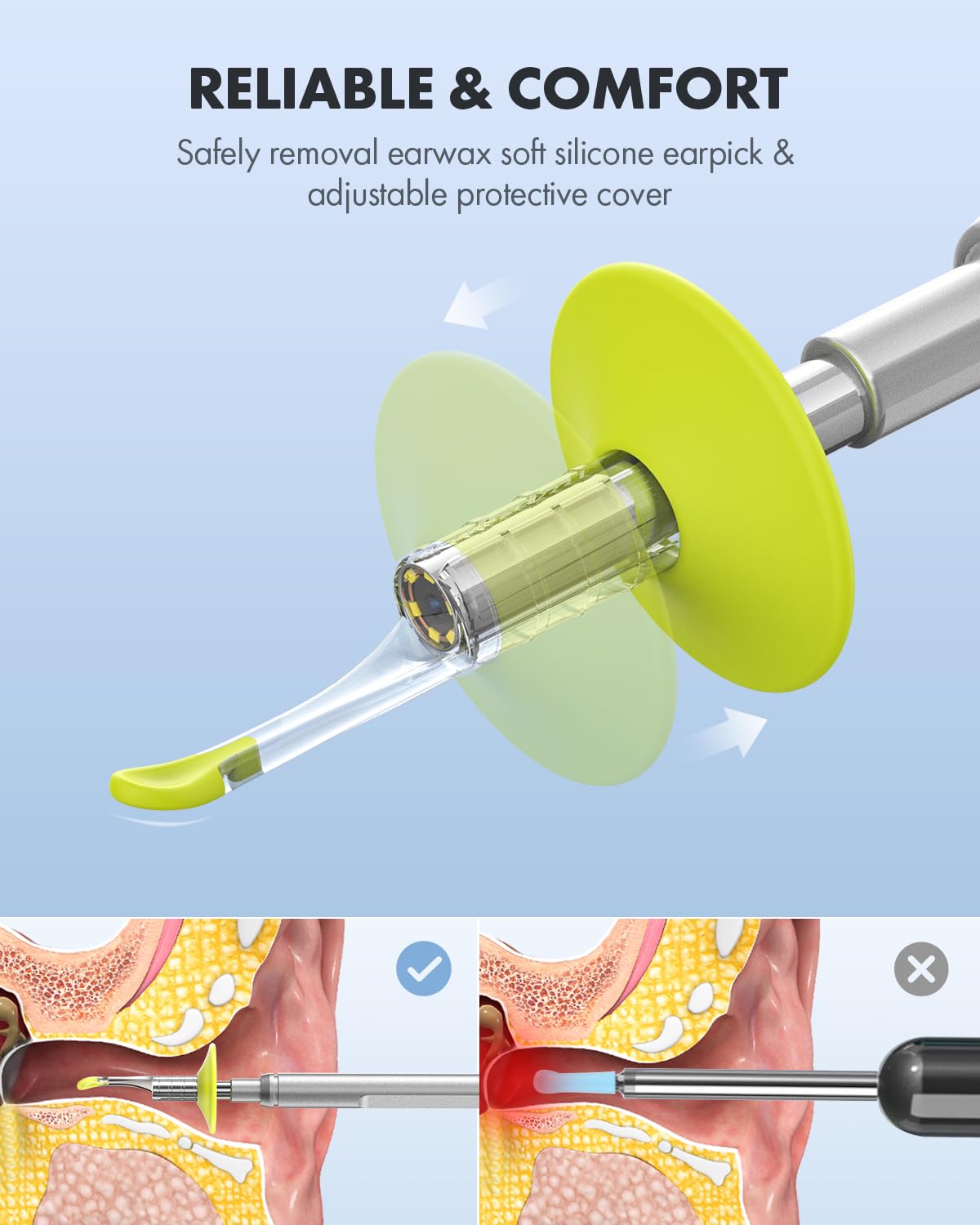 Anykit otoscope 6-led lights illuminate the ear canal for better viewing.