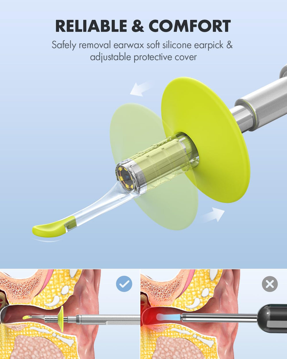 Anykit otoscope 6-led lights illuminate the ear canal for better viewing.