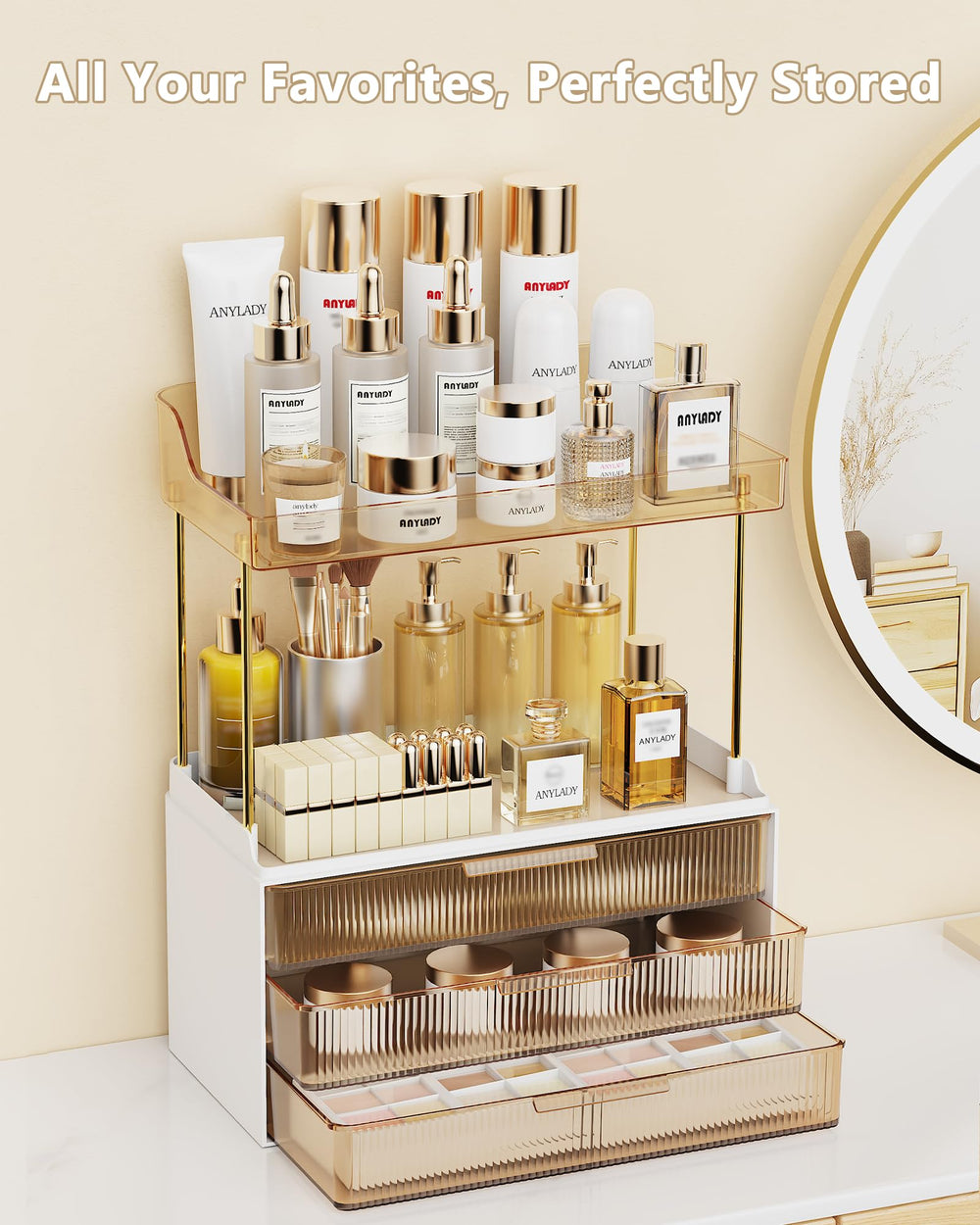 Anylady organizers raised edge design prevents tipping during busy countertop routines.