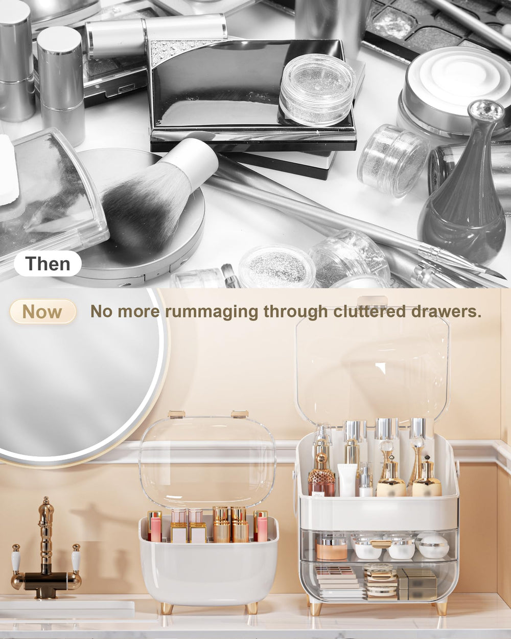 Anylady cosmetic display case for vanity in rose gold, elevating cosmetics display.