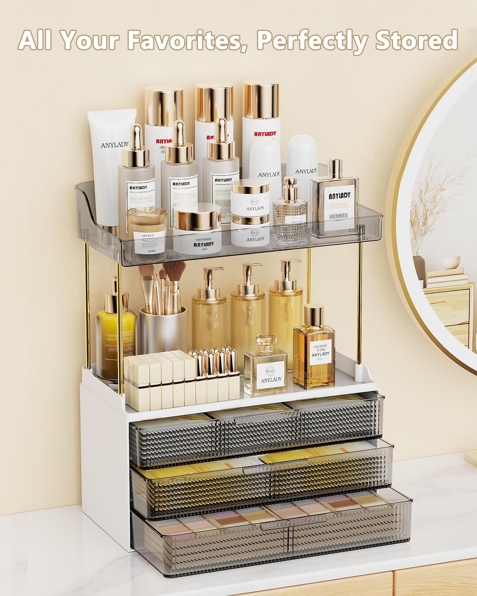 Anylady dust-proof drawers protect skincare and jewelry from dust and moisture.