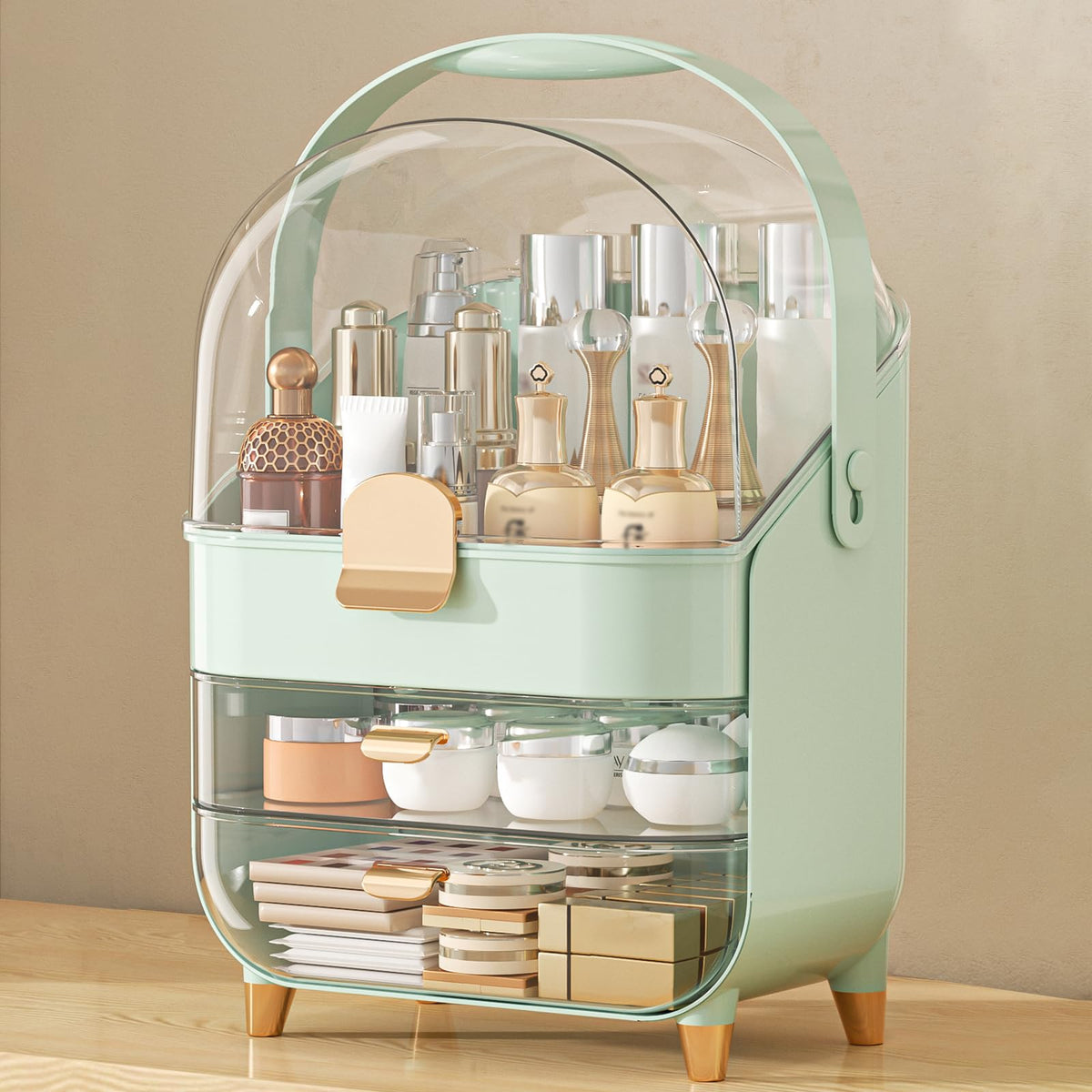 Anylady makeup organizer countertop green with large storage for cosmetics and skincare