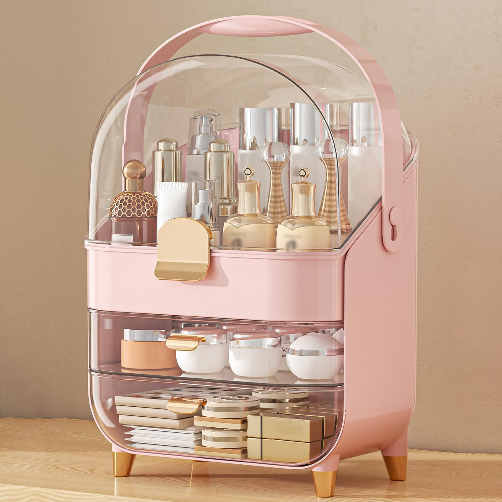 Anylady makeup organizer countertop pink 3-tier keeps tall bottles within reach