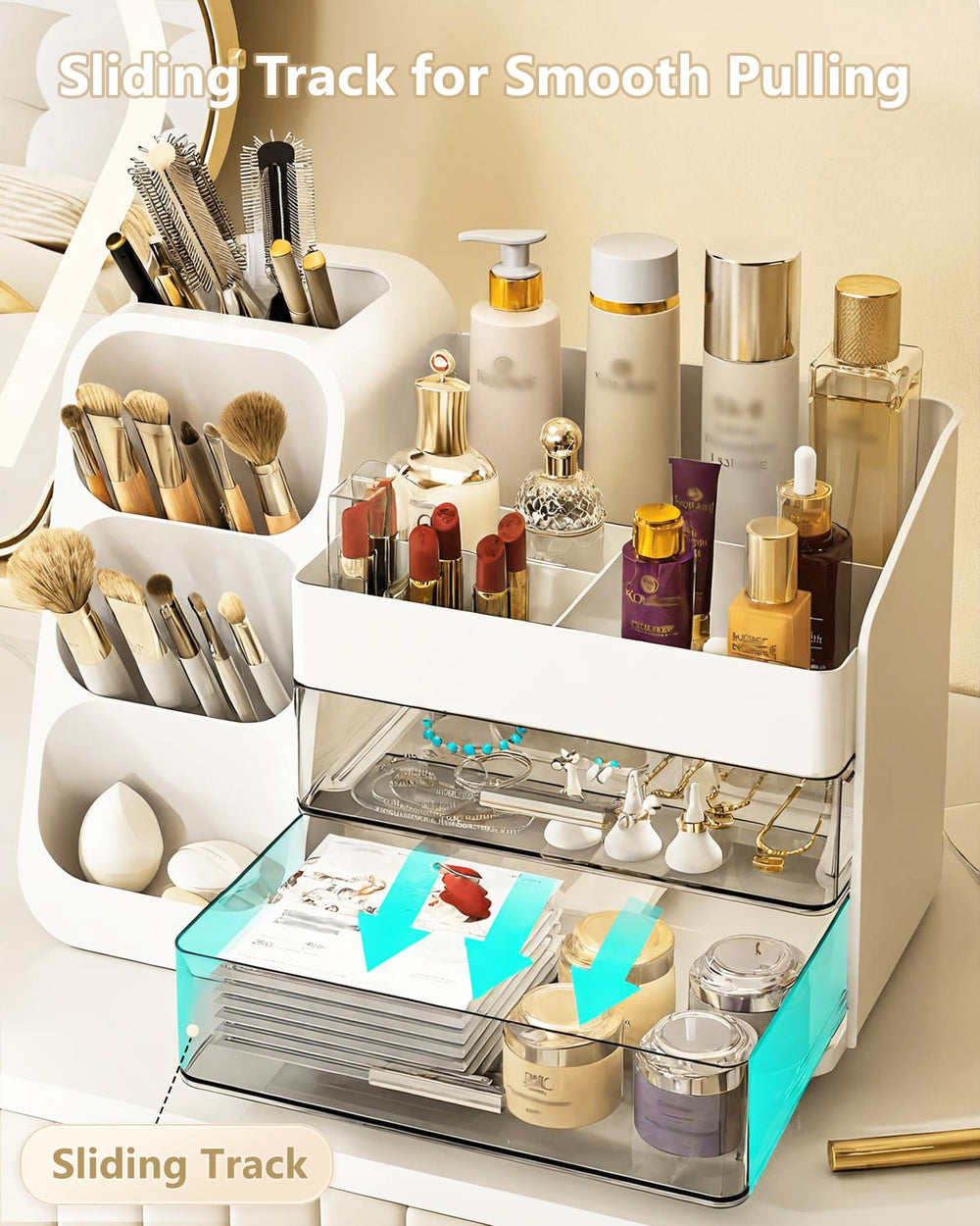 Anylady makeup organizer detachable-cleaning shows easy wipe-down and maintenance.