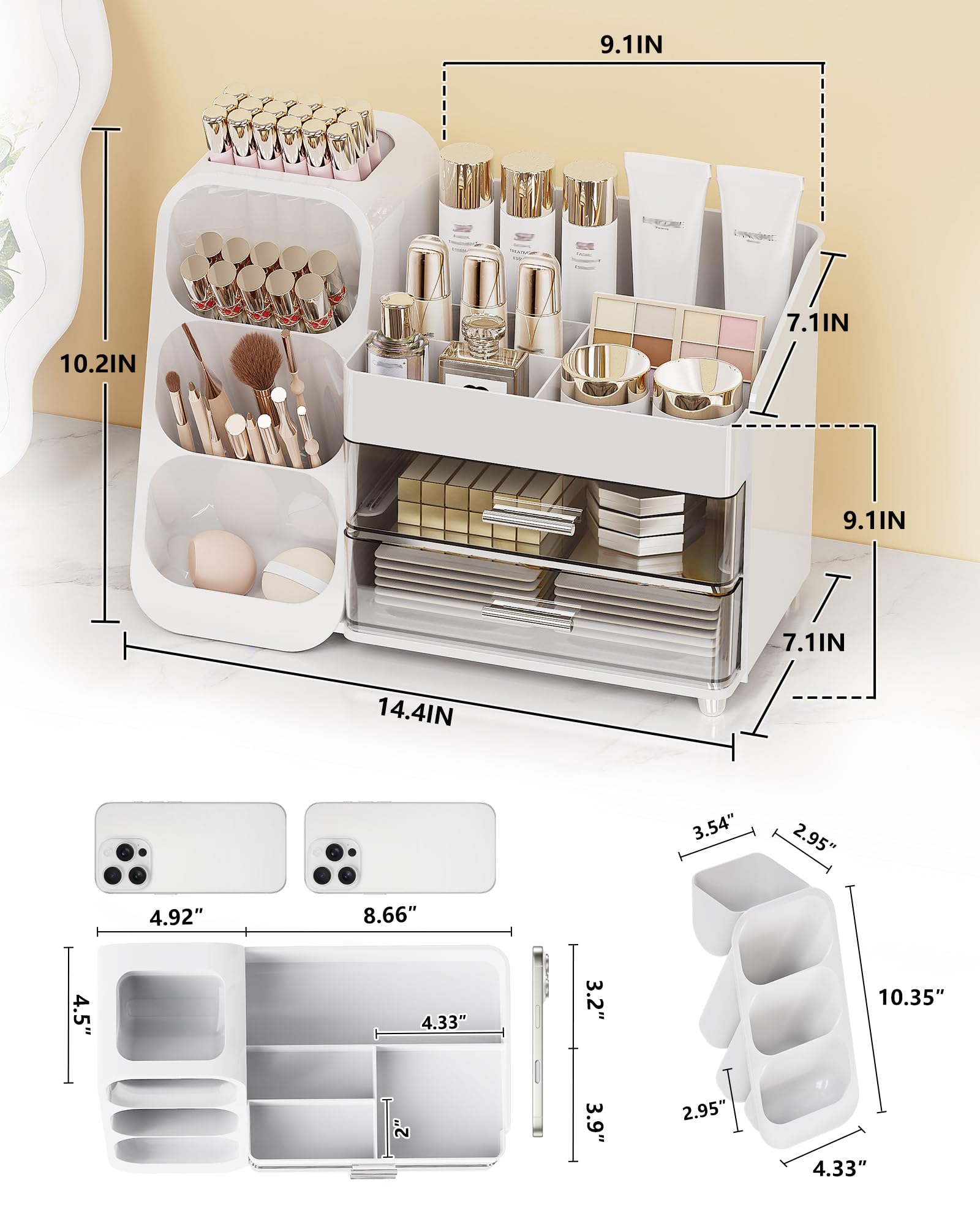 Anylady makeup organizer drawer detail highlights smooth glide drawers for easy access.