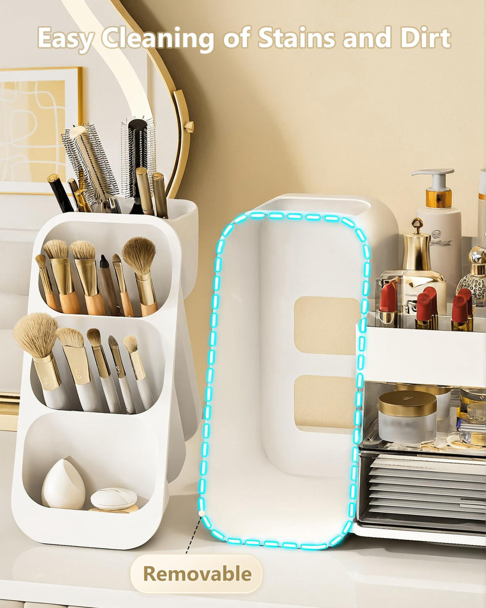 Anylady makeup organizer spacious compartments neatly display perfumes and cosmetics.