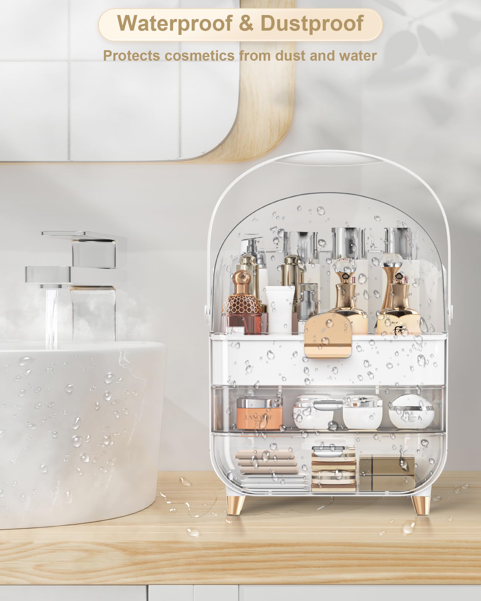 Anylady makeup organizer rose gold durable ABS construction for daily beauty routines.