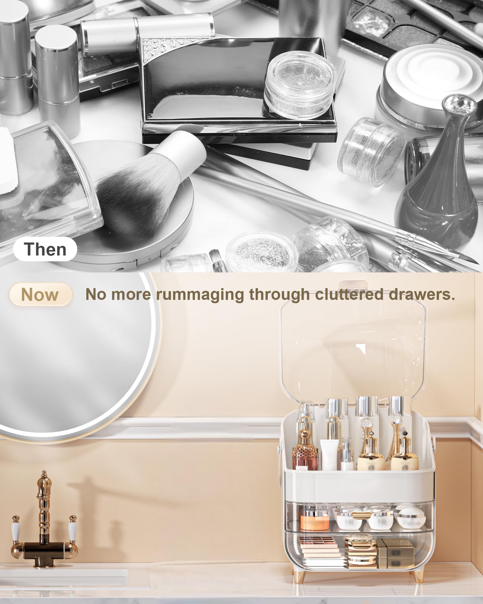 Anylady makeup organizer rose gold on a dresser enhances room decor and organization.