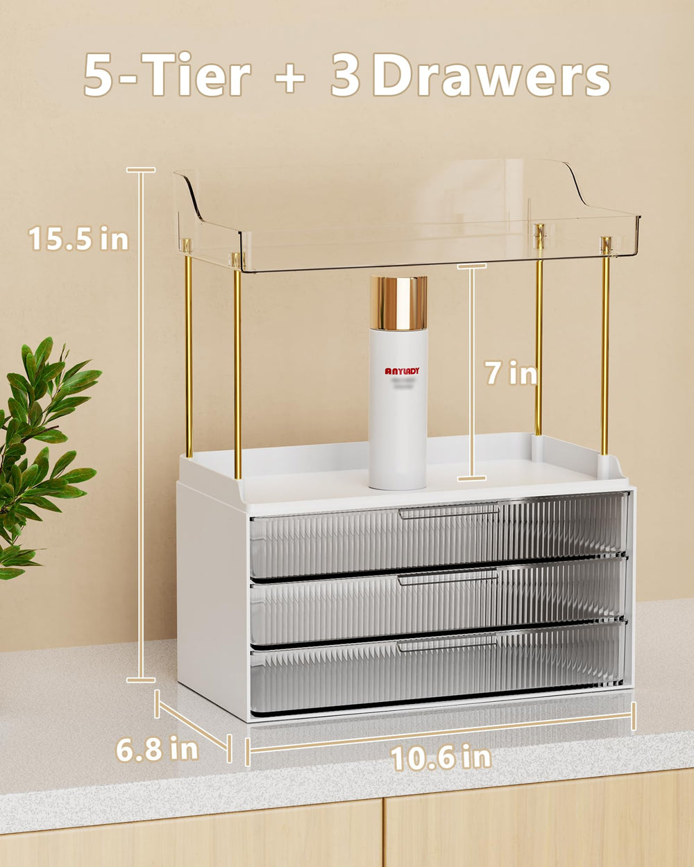 Anylady makeup storage stackable design keeps cosmetics organized and accessible.